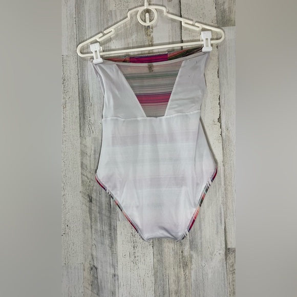 Victoria Secret One Piece Strapless Belted Swim Suit Striped Sheer panels Small - Picture 11 of 14